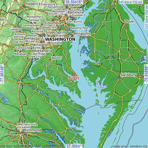 Topographic map of Lusby