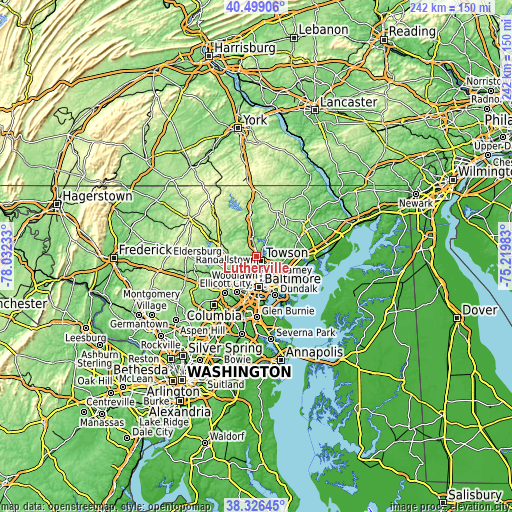 Topographic map of Lutherville