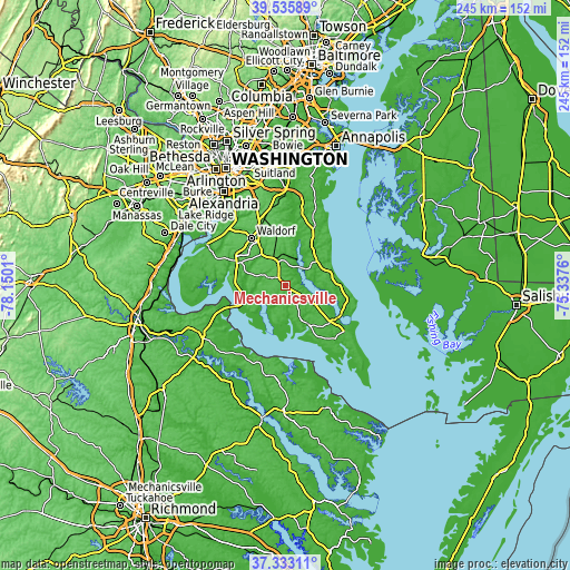 Topographic map of Mechanicsville