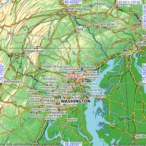 Topographic map of Milford Mill