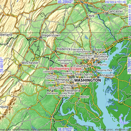 Topographic map of Montgomery Village