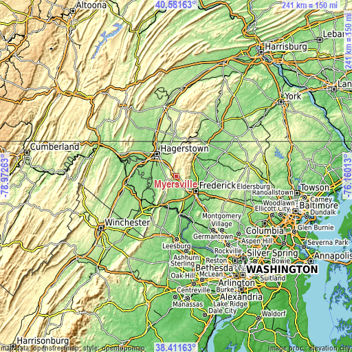 Topographic map of Myersville