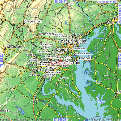 Topographic map of New Carrollton