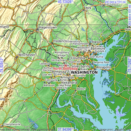 Topographic map of North Bethesda