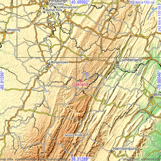 Topographic map of Oakland