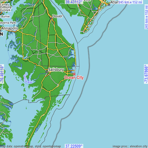 Topographic map of Ocean City