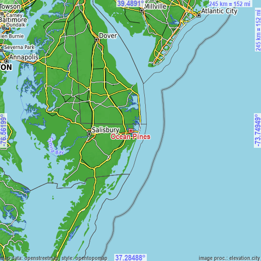 Topographic map of Ocean Pines