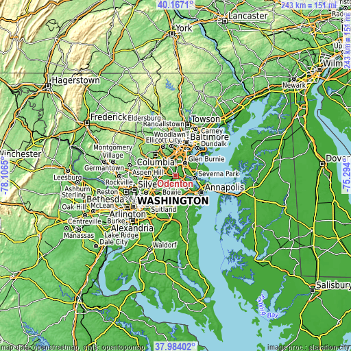 Topographic map of Odenton