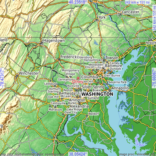 Topographic map of Olney