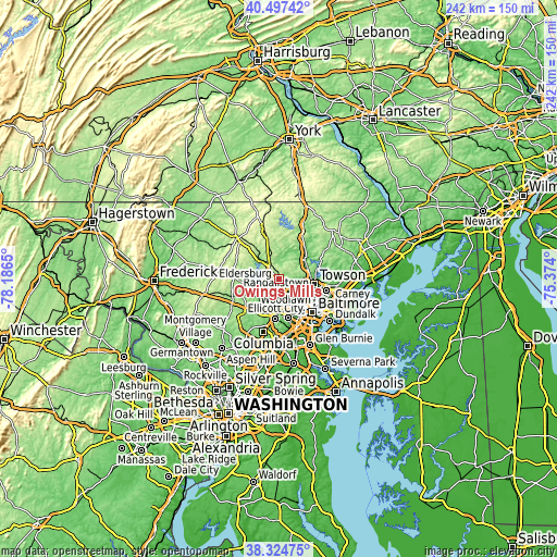 Topographic map of Owings Mills