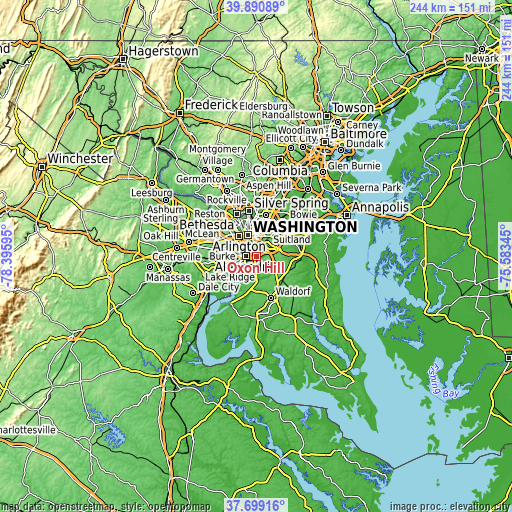 Topographic map of Oxon Hill