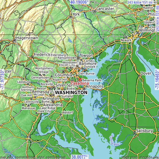 Topographic map of Pasadena