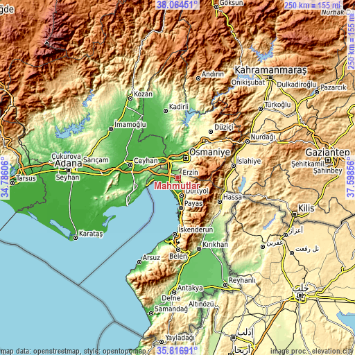 Topographic map of Mahmutlar