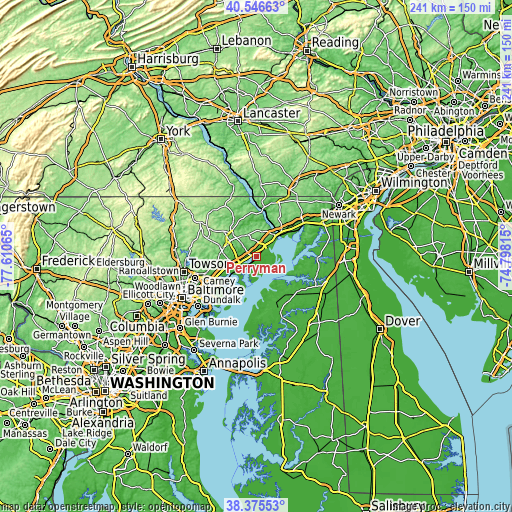 Topographic map of Perryman