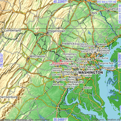 Topographic map of Poolesville