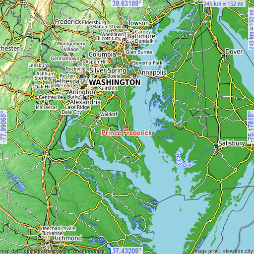 Topographic map of Prince Frederick