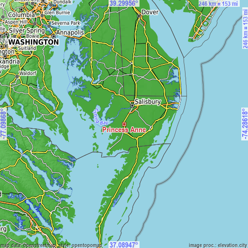 Topographic map of Princess Anne