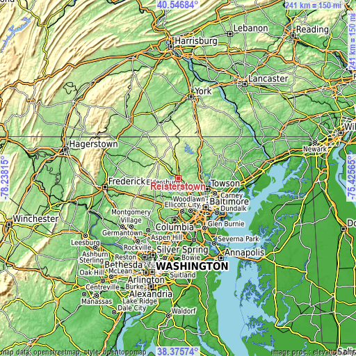 Topographic map of Reisterstown