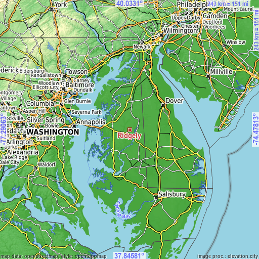 Topographic map of Ridgely