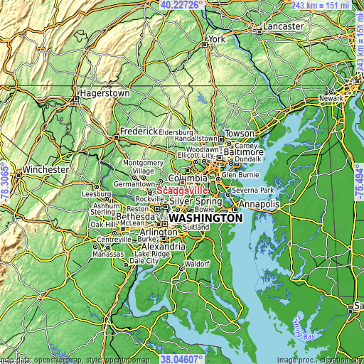 Topographic map of Scaggsville