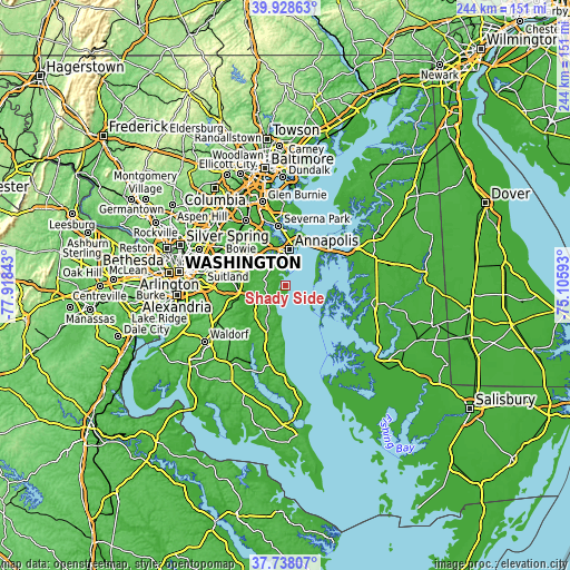 Topographic map of Shady Side