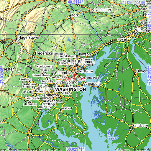 Topographic map of South Gate