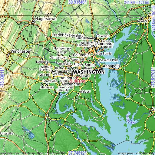 Topographic map of Suitland