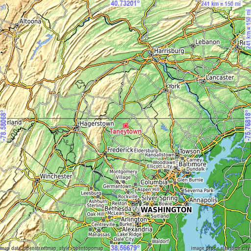 Topographic map of Taneytown