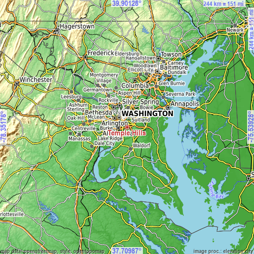 Topographic map of Temple Hills