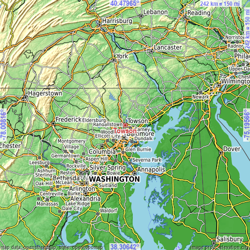 Topographic map of Towson