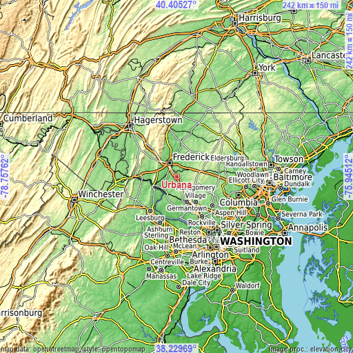 Topographic map of Urbana