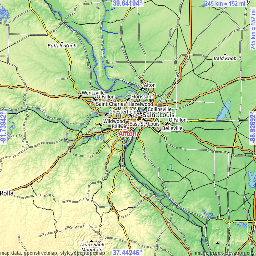 Topographic map of Affton