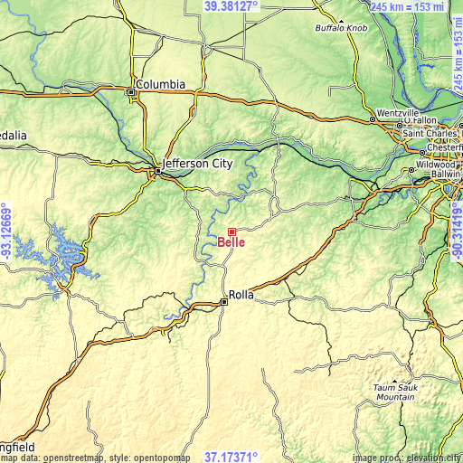 Topographic map of Belle