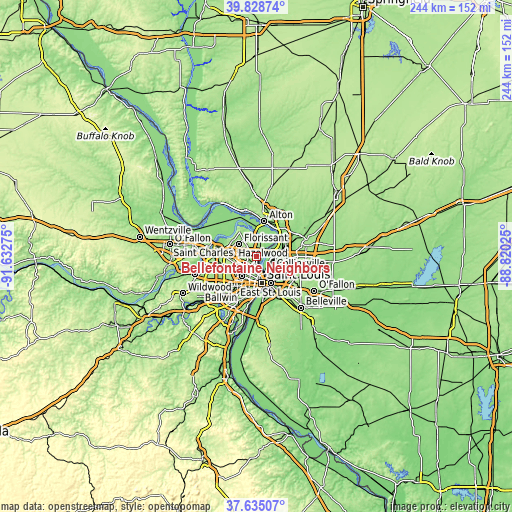 Topographic map of Bellefontaine Neighbors