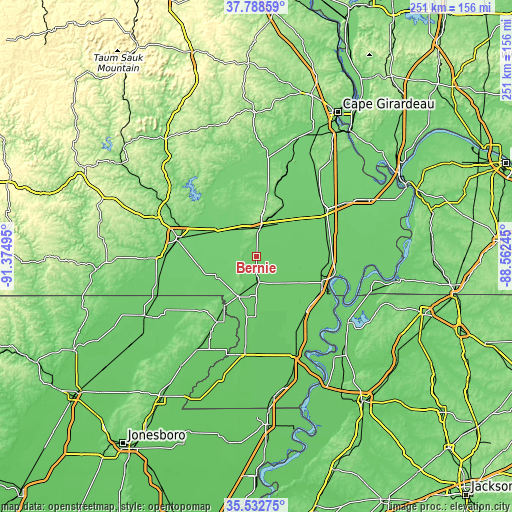 Topographic map of Bernie