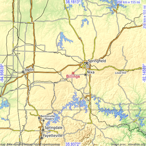 Topographic map of Billings