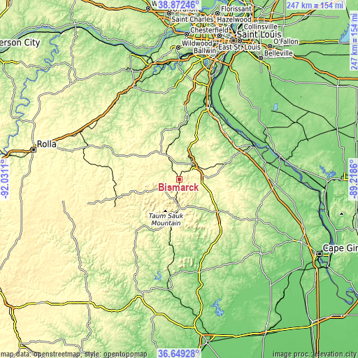 Topographic map of Bismarck