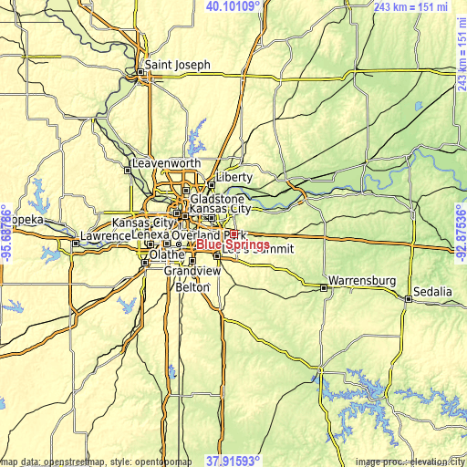 Topographic map of Blue Springs