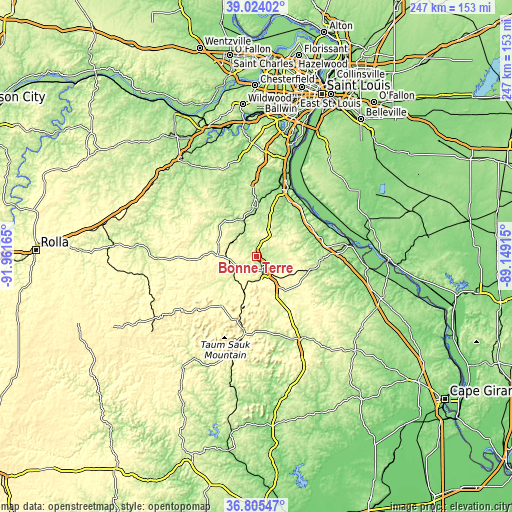 Topographic map of Bonne Terre