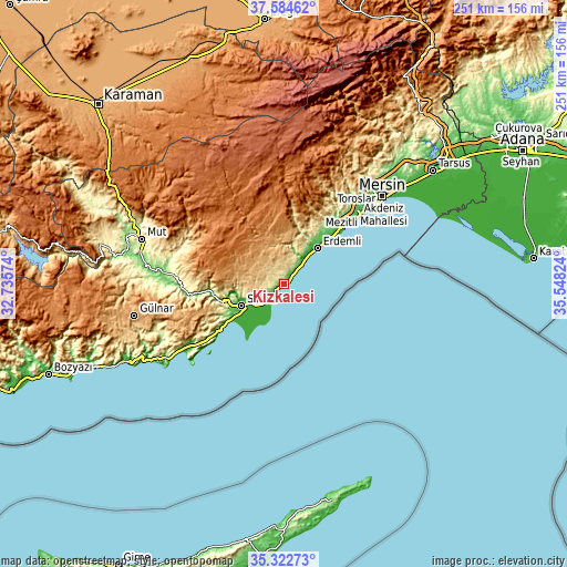 Topographic map of Kızkalesi