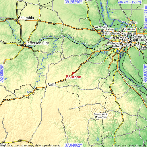 Topographic map of Bourbon