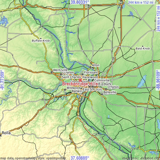 Topographic map of Breckenridge Hills