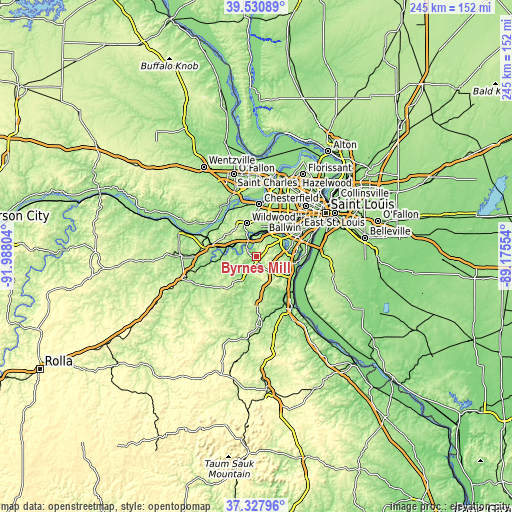 Topographic map of Byrnes Mill