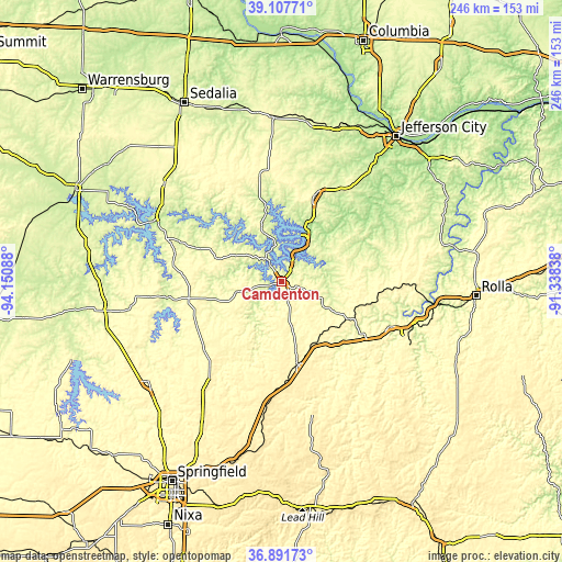 Topographic map of Camdenton