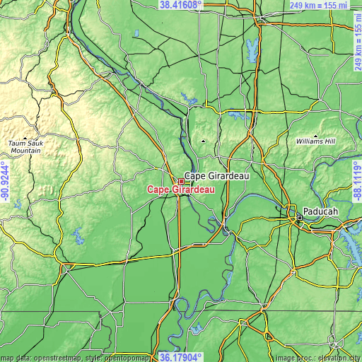 Topographic map of Cape Girardeau