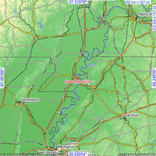 Topographic map of Caruthersville