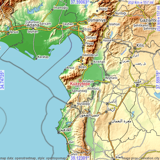 Topographic map of Kuzeytepe