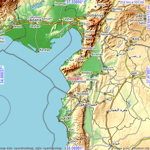 Topographic map of Toygarlı