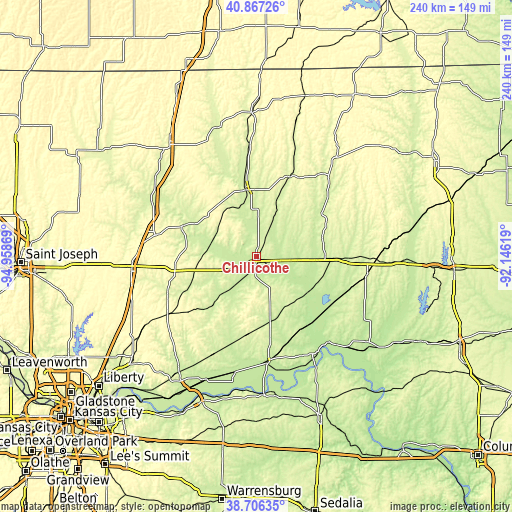 Topographic map of Chillicothe