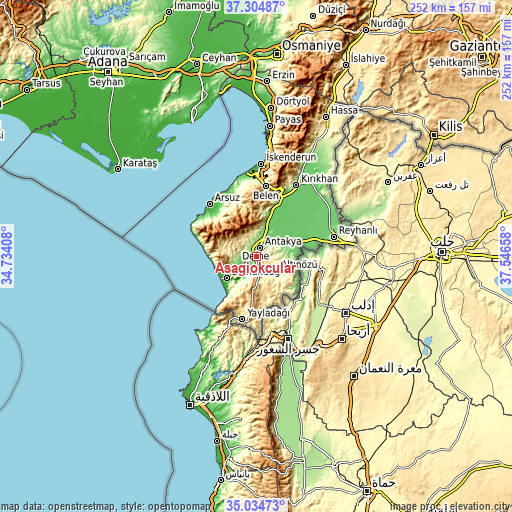 Topographic map of Aşağıokçular